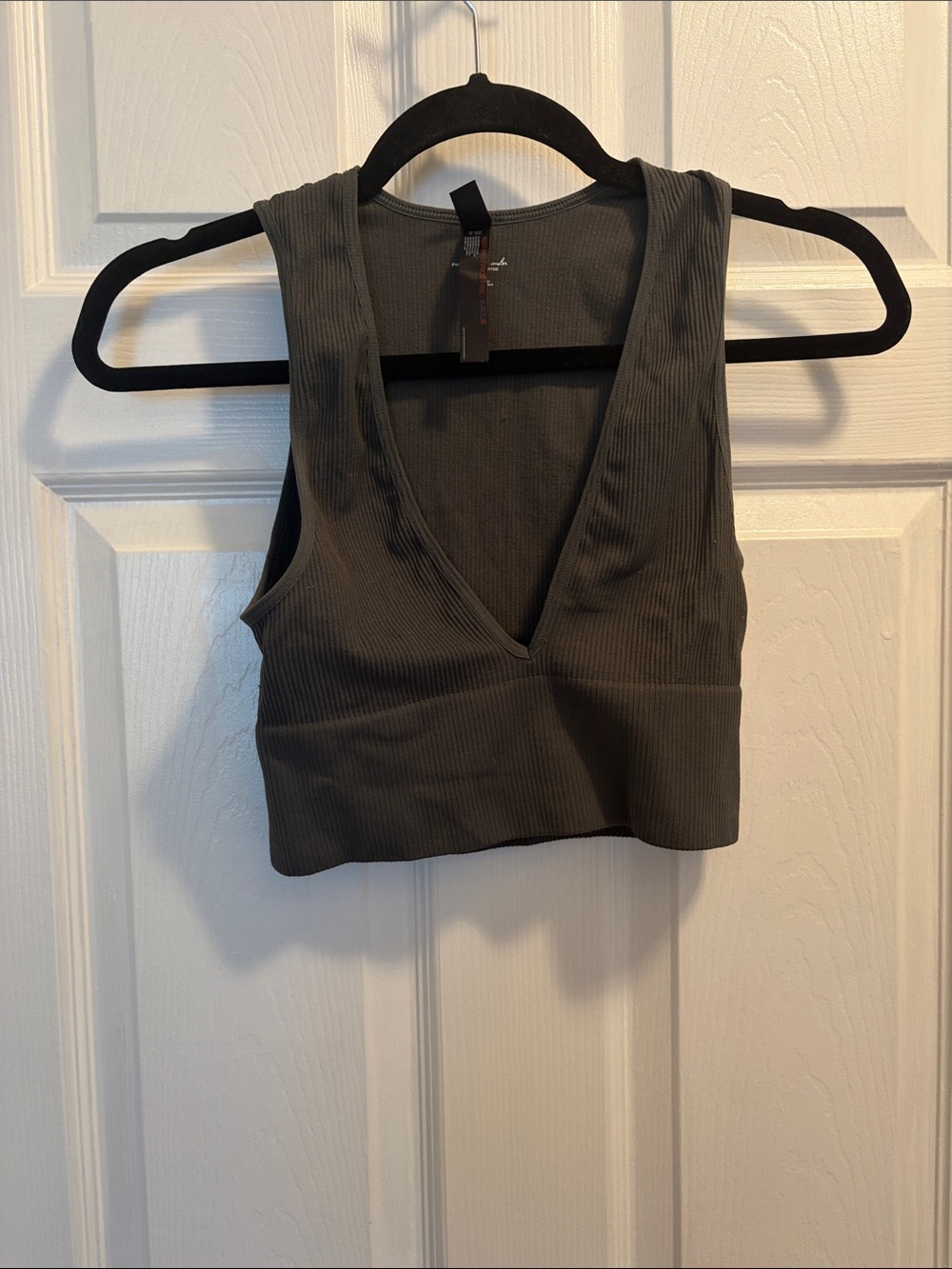 Urban Outfitters Olive Ribbed V-Neck Cropped Tank